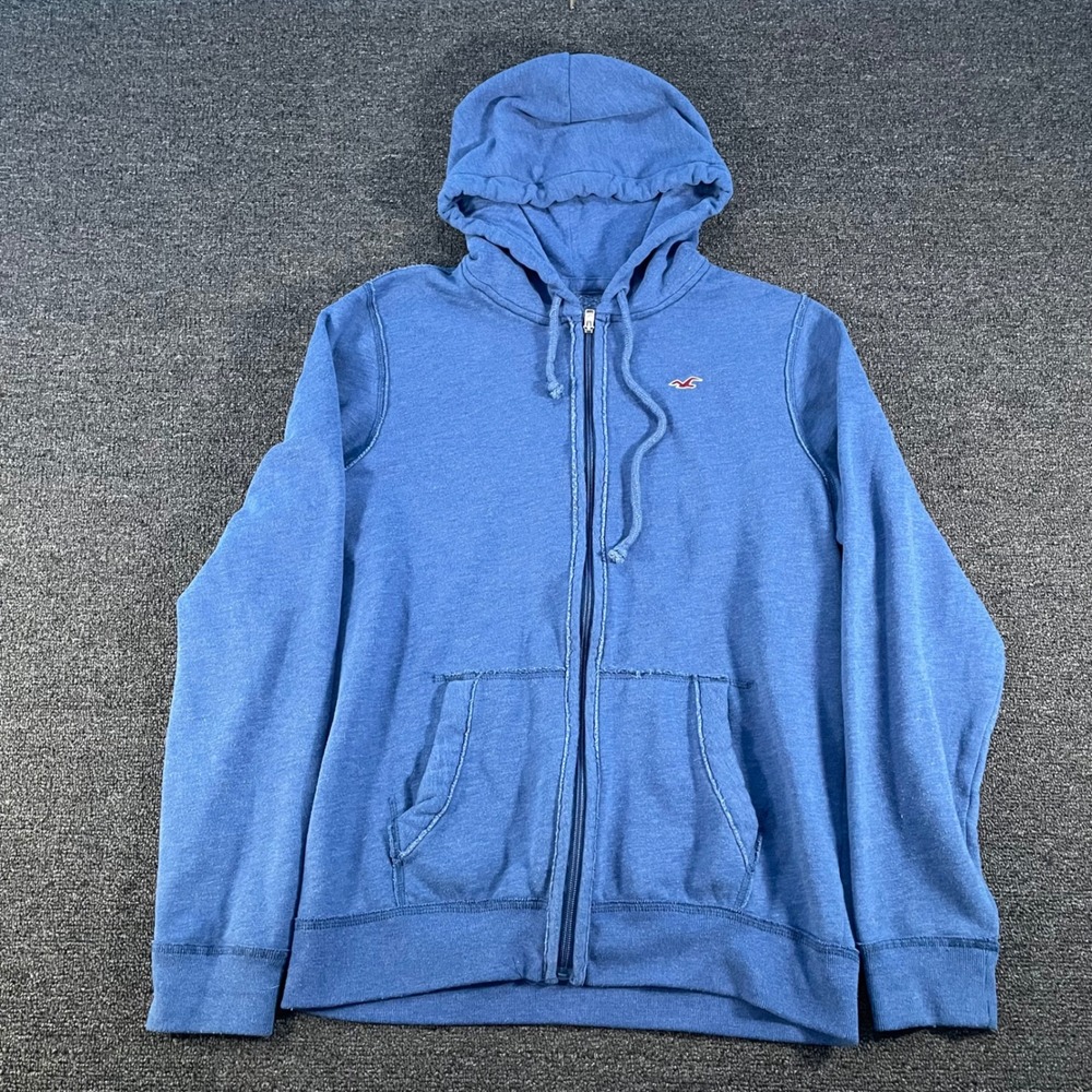 Hollister Full Zip Hoodie Mens Large Blue Good Embroidered Logo 3B1774